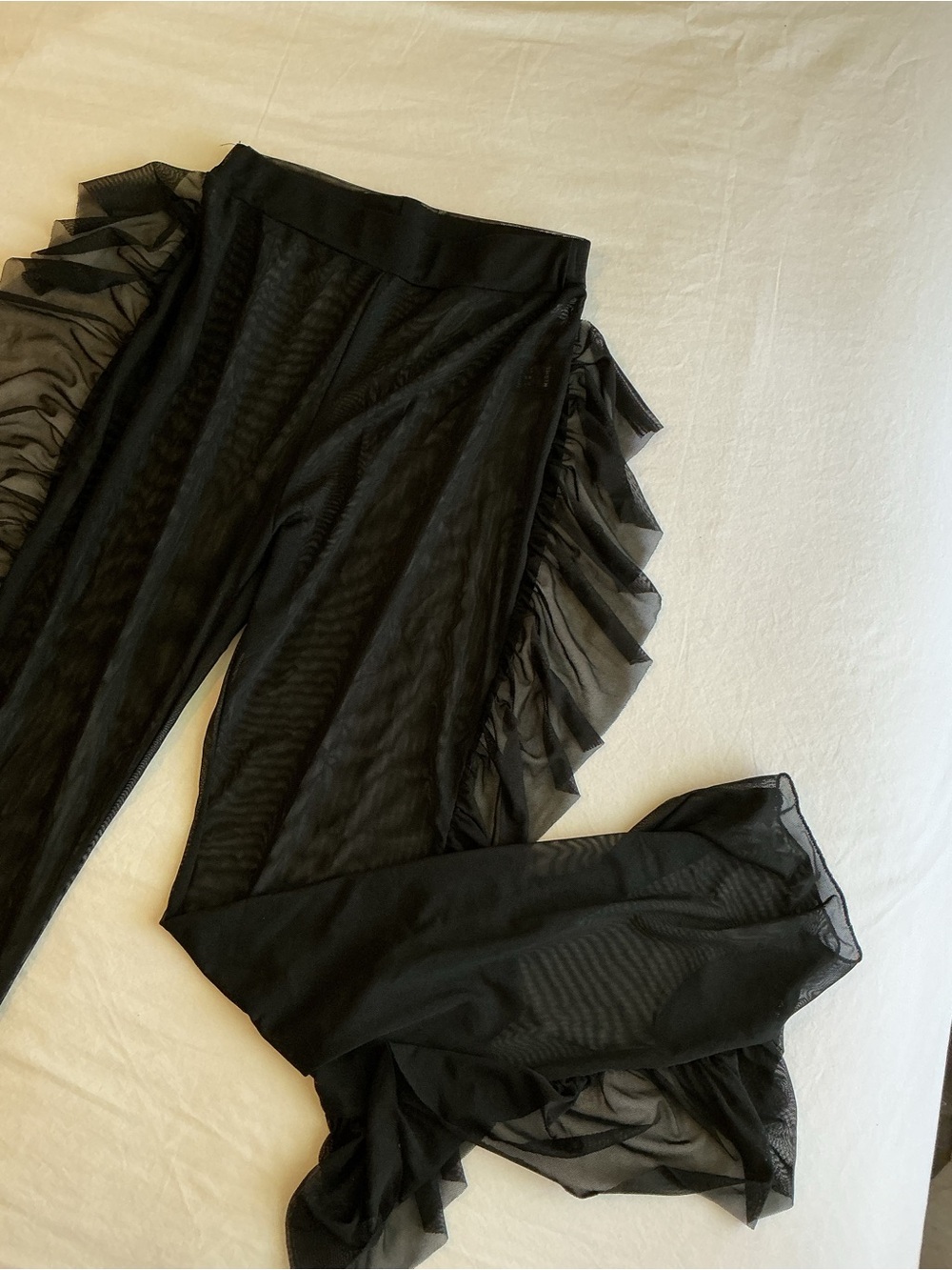 SHEIN Black Sheer Mesh Leggings with Ruffle Side Panels